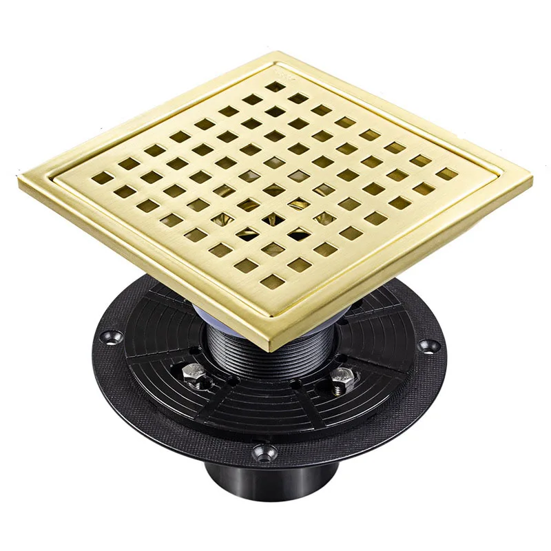 Black or brushed gold 304 Stainless Steel Floor Drain With Flange 6in Or 4in Standard American Brushed Gold Floor Drain for usa