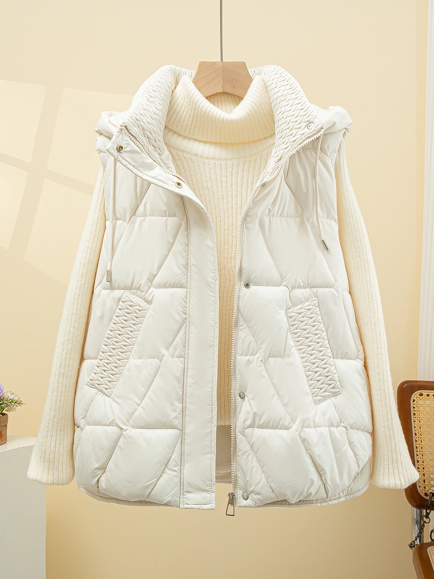 여성용 다운 코튼 조끼 또는 슬레 아우터웨어 패셔너블 루즈핏 소형 사이즈 가을 겨울 코튼 자켓 폴리에스터 섬유