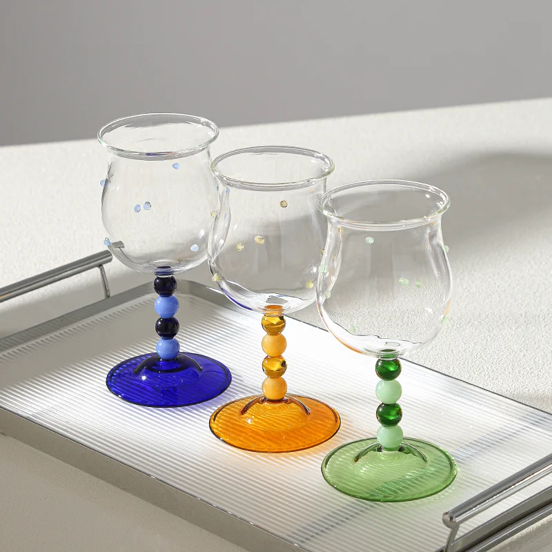Cute Colorful Gem Goblet Beaded Handle  Glass Heat-resistant Glass Cup Champagne Cock Tail  Wine Glass