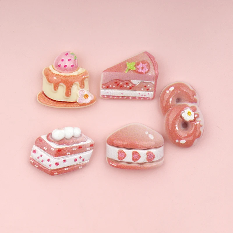 10/100pcs Cartoon Miniatures resin decor Pink Cake Multi-layered Doughnut Resin Flat Back Scrapbooking DIY Handmade Jewelry Acce