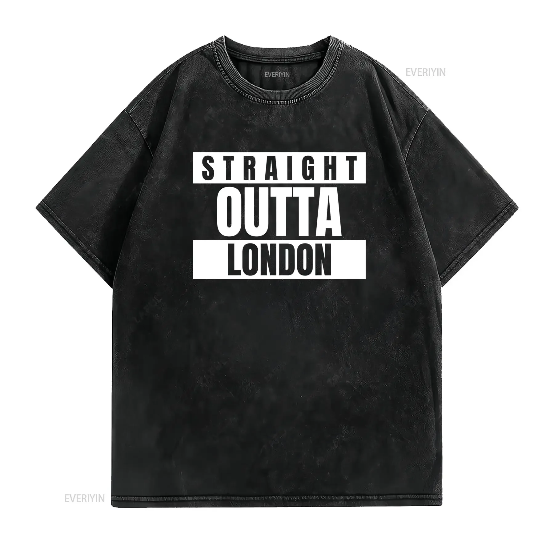 Streetwear Straight Outta London Black White Print Casual T Shirt vintage Washed Comfortable fashion Top For Everyday Wear