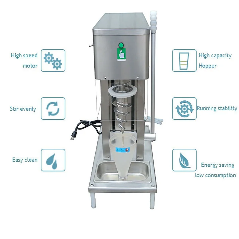 كوب من الفولاذ المقاوم للصدأ الزبادي الآيس كريم خلاط الفاكهة المجمدة دوامة الحفر جيلاتو بيكي آلة خلاط الآيس كريم 750 واط