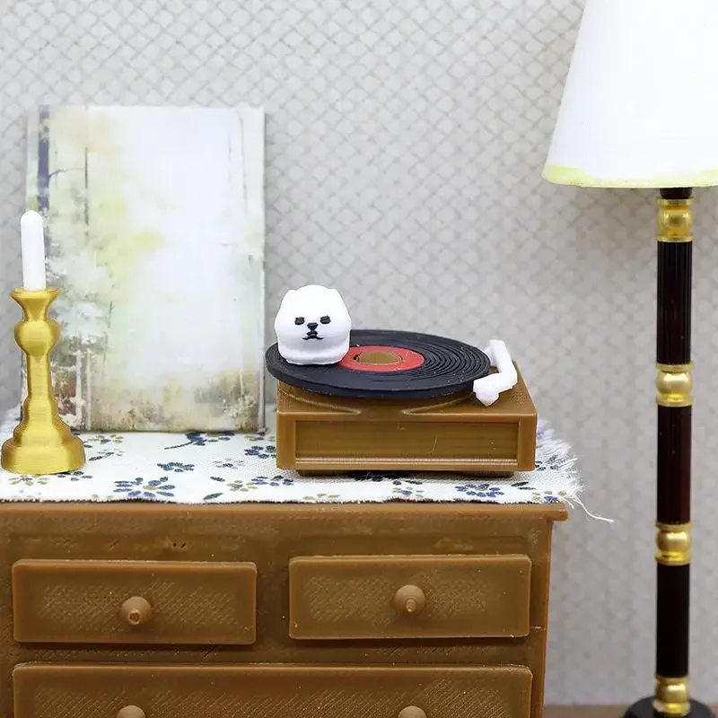 

1 Piece Doll House Miniature Record Machine Japanese Style Grocery Retro Record Player Cat Cute Crafts