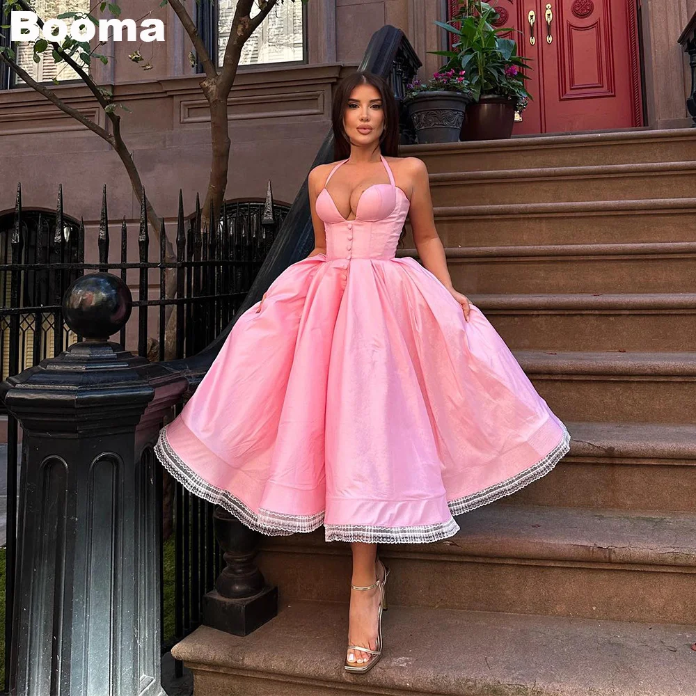 

Booma Pink Sexy Party Prom Dresses A-Line Evening Dresses Tea-Length Homecoming Graduation Dresses for Women Midi Prom Dress