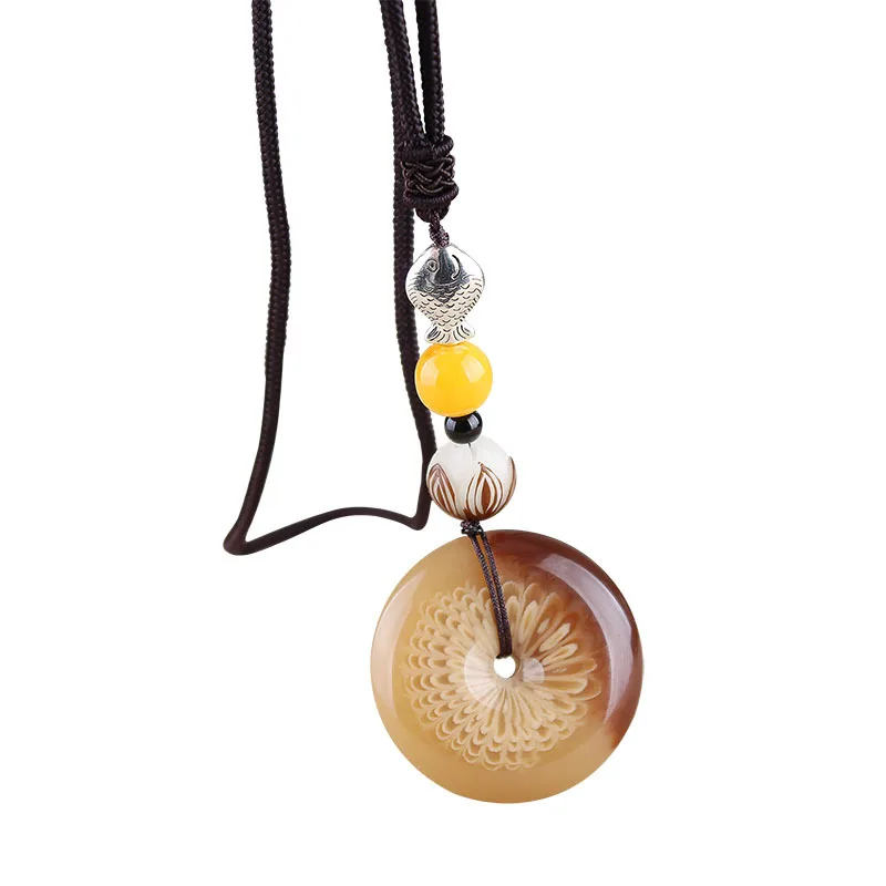 Semplice stile etnico Collana Bodhi catena lunga maglione da uomo e da donna versatili accessori di abbigliamento in cotone e lino turistico