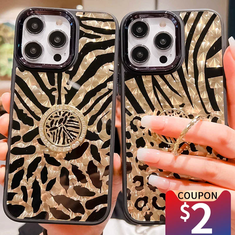 

Luxury Bling Glitter Case Leopard Feather Square Case For iPhone 14 13 12 11 Pro Max X XS XR 7 8 plus SE2020 Fundas Coque Capa