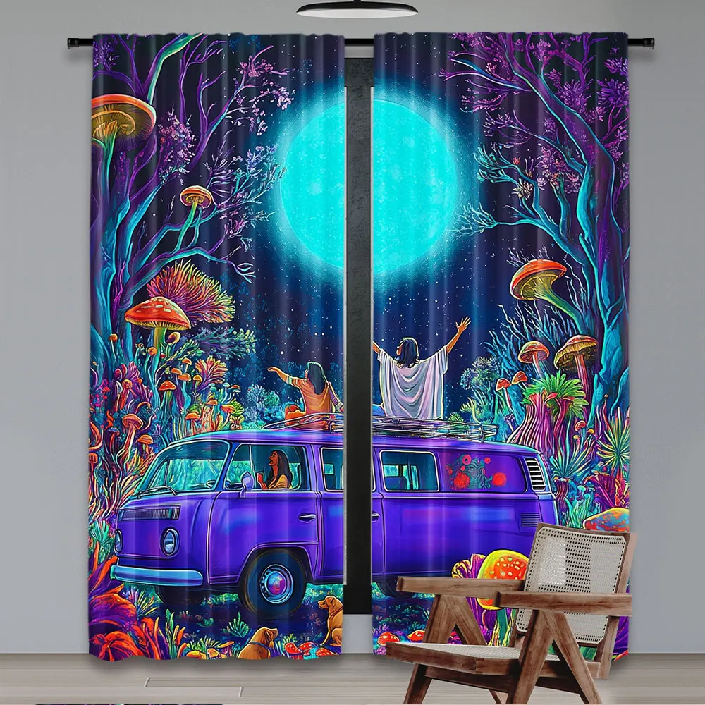 2Pcs Fantasy Forest Curtain Cartoon Anime For Bedroom Aesthetic Mushroom Decor For Bedroom Living Room A