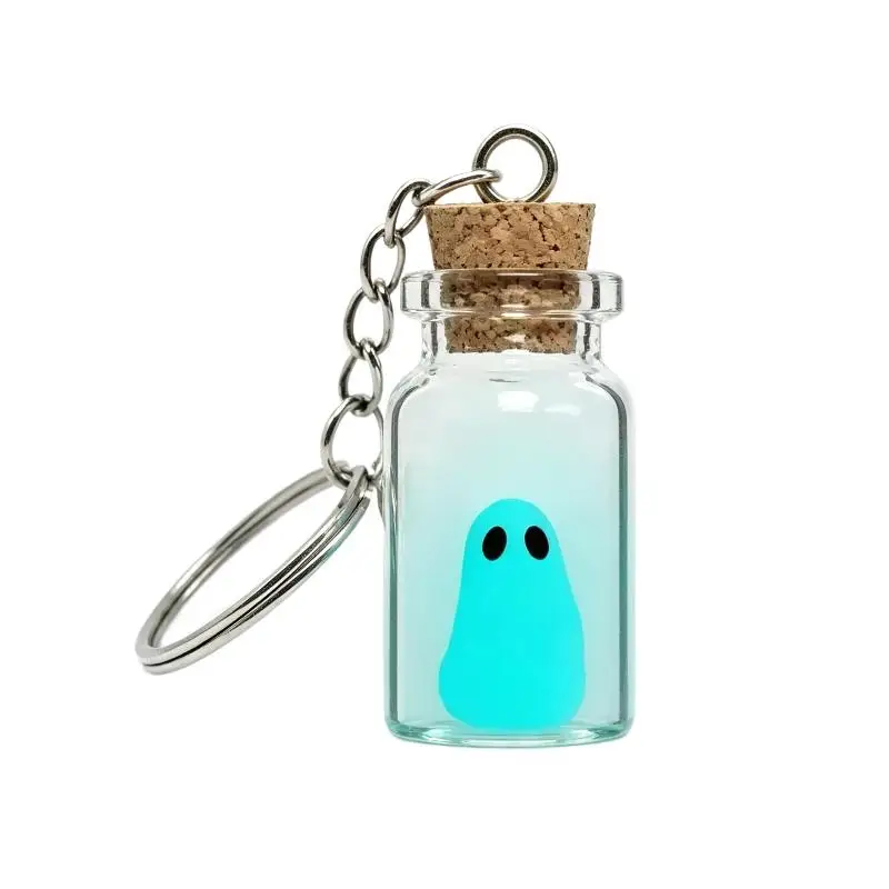 Leuchtender Geister-Schlüsselanhänger, Halloween-Glühflasche, kreativer grüner Geister-Schmuck, Geschenk – Detail 7