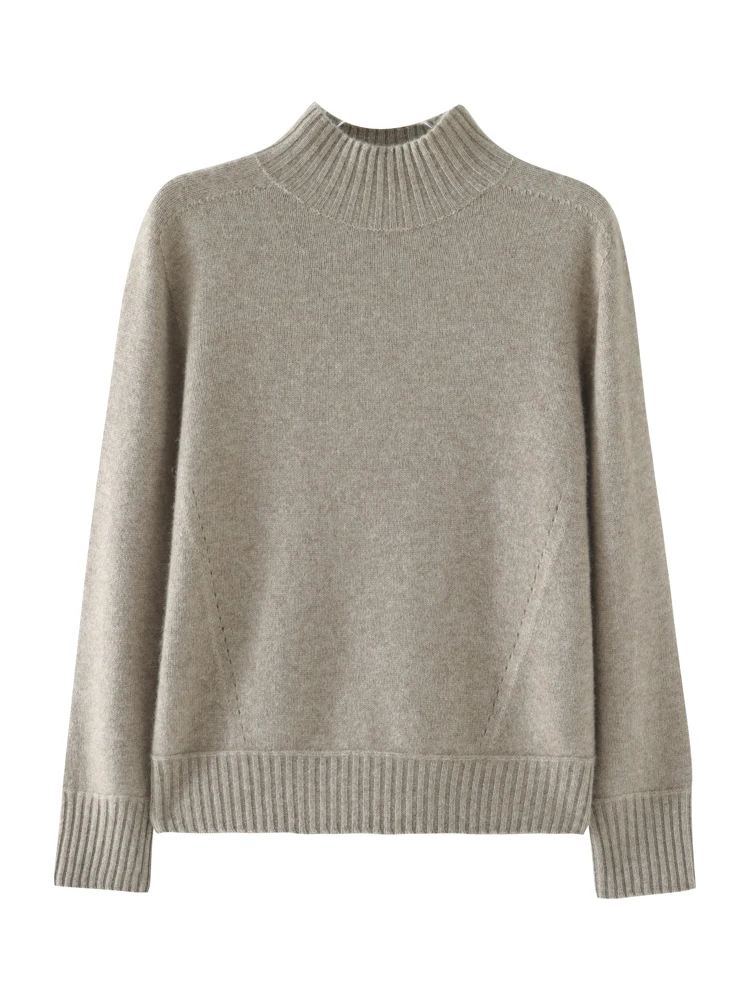 

Solid Color Women's Autumn Winter Sweater Mock Neck Pullover Simple Style Female Grace 100% Cashmere Knitwear Soft Warm Tops