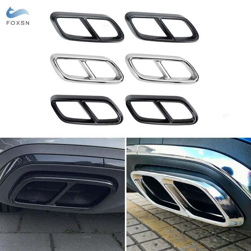 

2pcs ABS Silver/Glossy Black/Carbon Fiber Car Rear Exhaust Muffler Tail Pipe Cover Trim For Mercedes Benz C Class W206 2021 Up