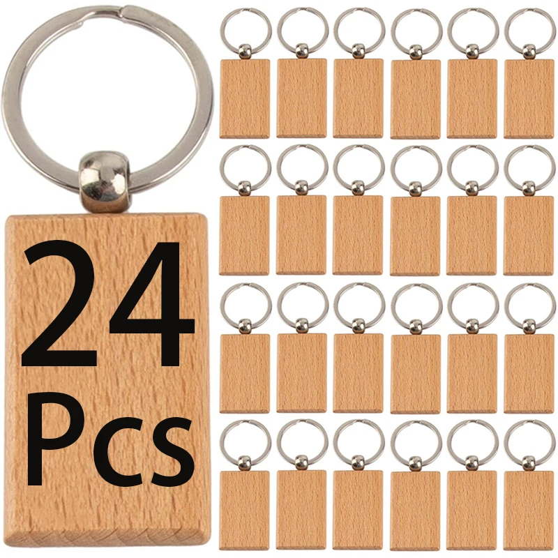 24Pcs Blank Wooden Keychain Wood Key Chains Beech Timber Wood Opener Keychain Key Chains