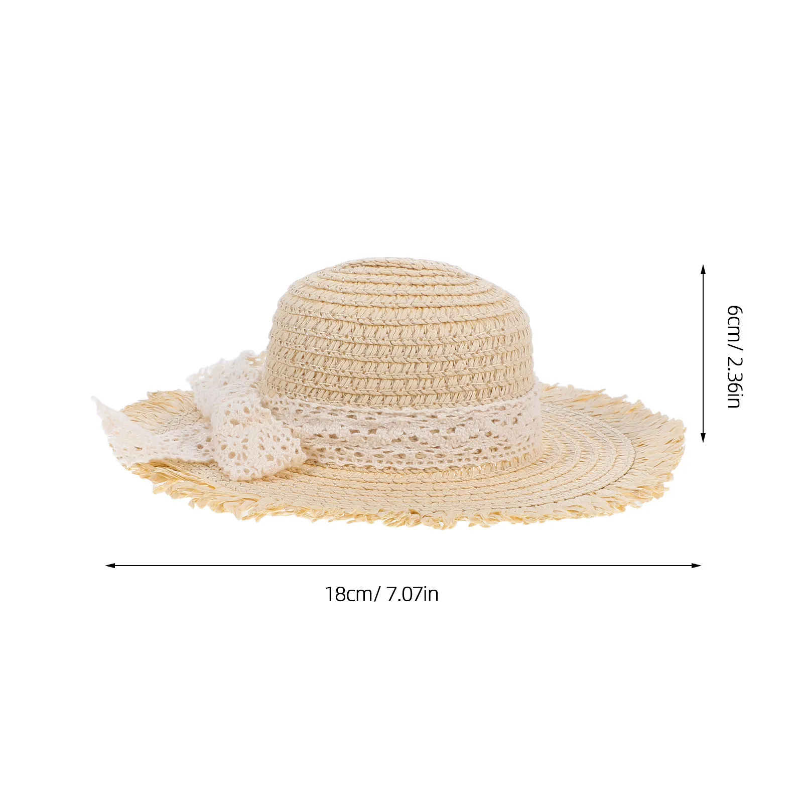 Chapeau de paille miniature beige avec ruban en dentelle, décoration charmante pour l'artisanat, présentoir de maison de poupée, accessoire mignon, chapeau de paille naturelle tressé