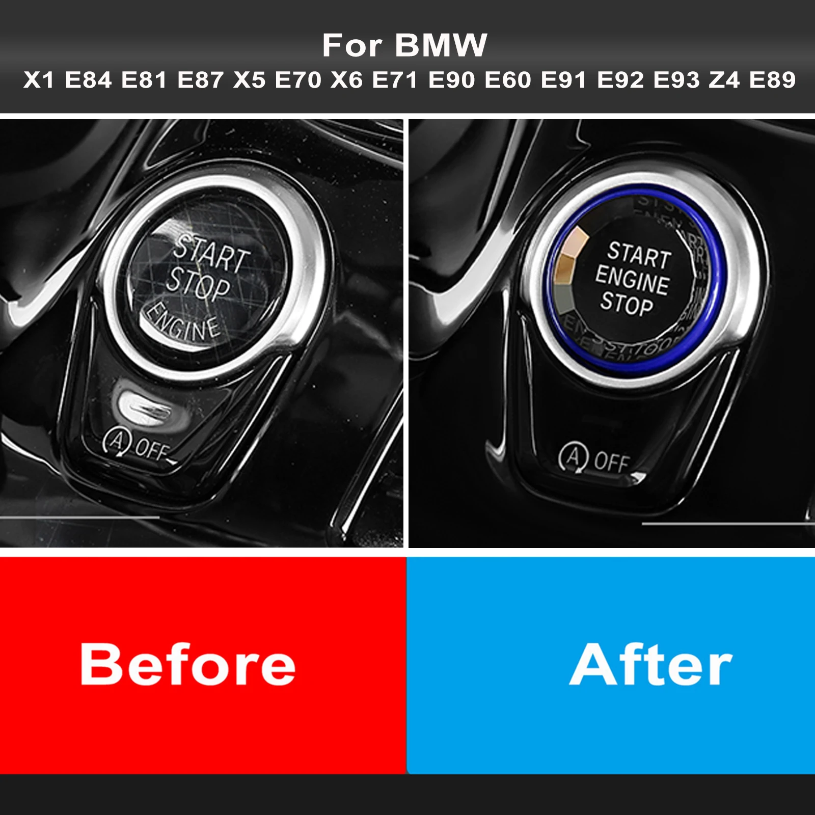 Car Engine Start Stop Switch Button Sticker Interior Trim For BMW X1 E84 E81 E87 X5 E70 X6 E71 E90 E60 E91 E92 E93 Z4 E89