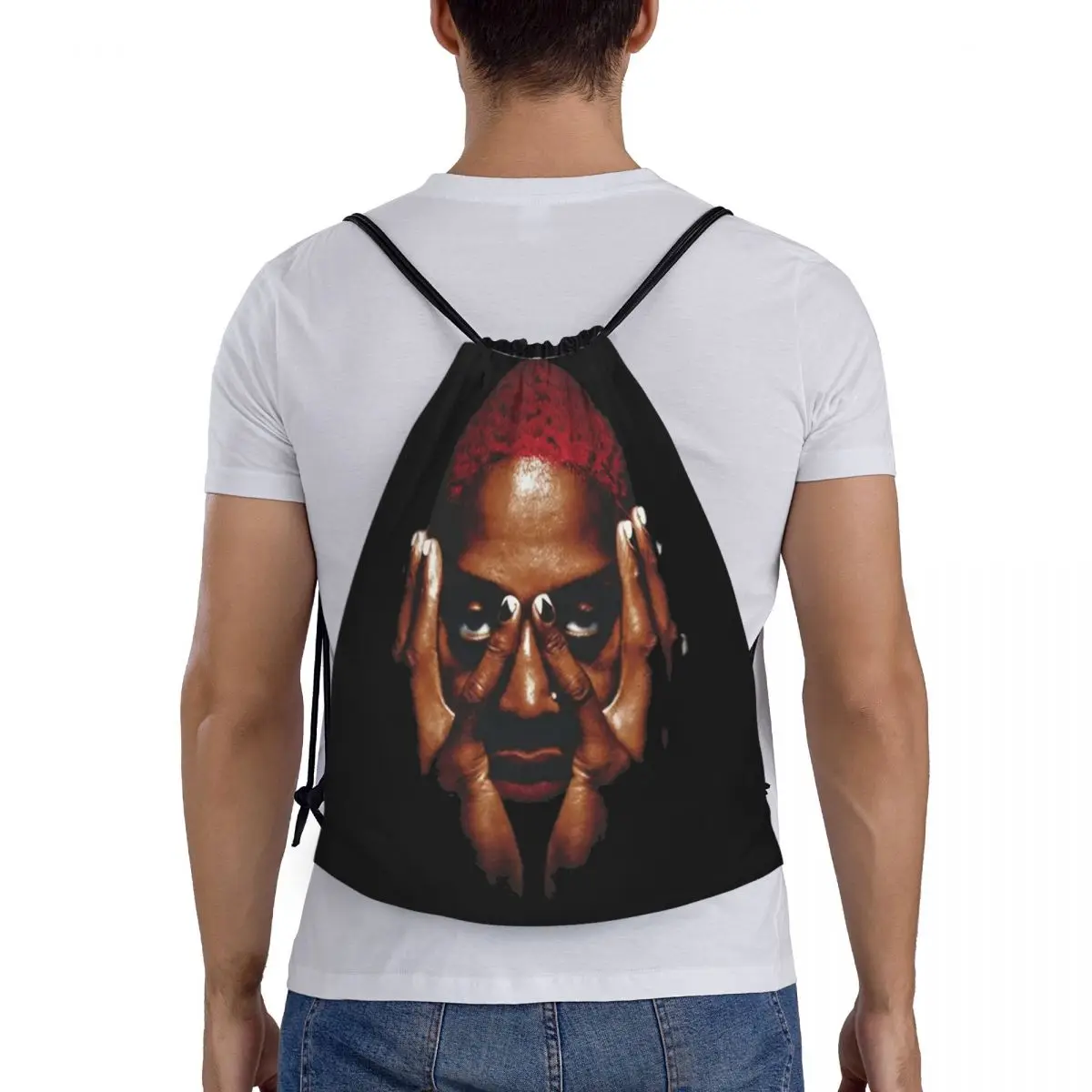 Retro Dennis Rodman Head Drawstring Backpack Gym Sports Sackpack Basketball Player String Bag for Running