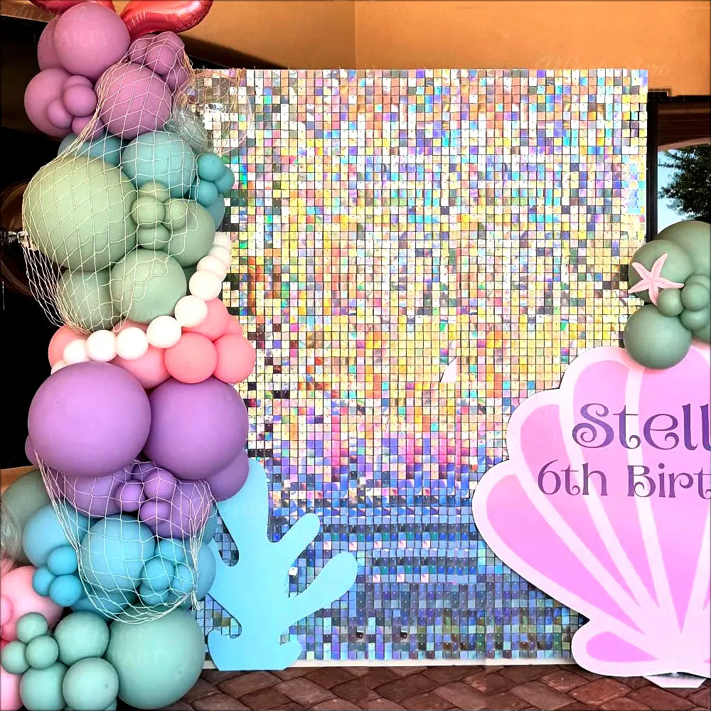 

6x6FT переливающиеся серебряные настенные панели, лазерные голографические серебряные мерцающие панели с блестками для дня рождения, свадьбы, рождественского декора