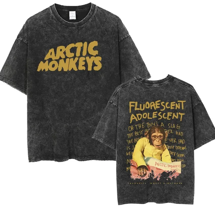 Retro Rock Arctic Monkeys Music Album Graphic TShrit Couple Vintage Washed Oversized Short Sleeve T Shirt Y2k Hip Hop Streetwear