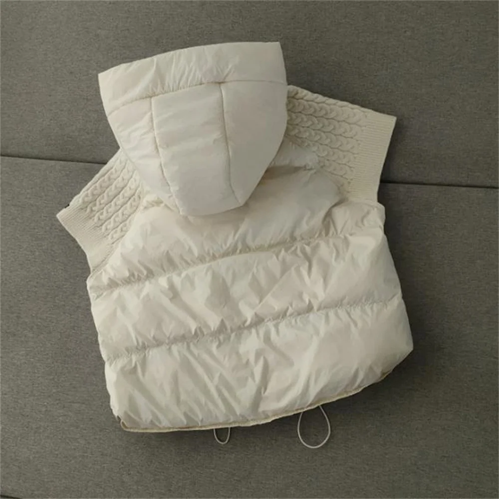 Women's 2026 New Knit Patchwork Hooded Down Vest Thickened Fashion Cape Coat