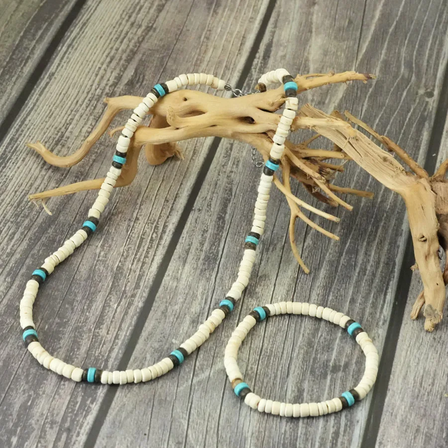 New 2Pcs Bohemian Natural Coconut Husk Wood Necklace Bracelet Yoga Meditation Healing Jewelry Set Handmade Strand Braclet Joias