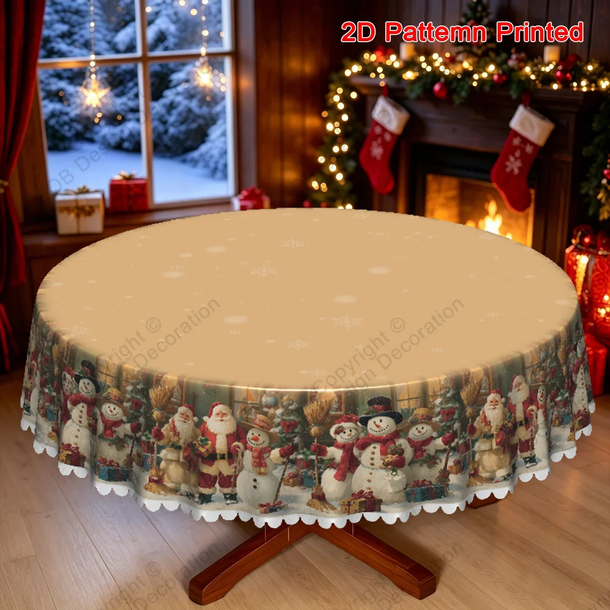 Merry Christmas themed tablecloth, vintage style Santa snowman pattern tablecloth, edge embossing craft