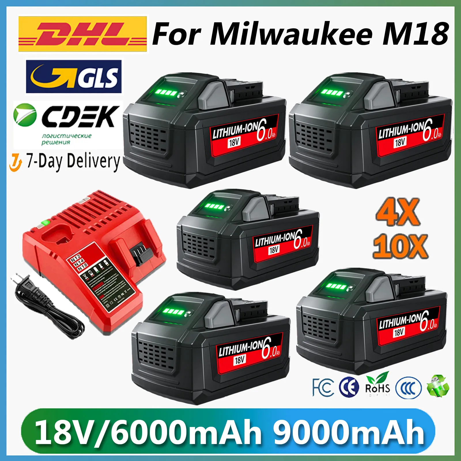 6000mAH/9000mAH For Milwaukee M18 18V Replacement For Milwaukee M18B5 XC Li-ion battery  48-11-1815 48-11-1850 2604-22 2604-20
