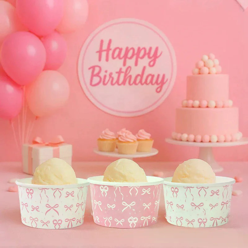 Pcs Bow Ribbon Disposable Ice Cream Paper Cups Bowls For Jelly Pudding Mousse Yogurt Container Birthday Party Wedding Kitchen 10