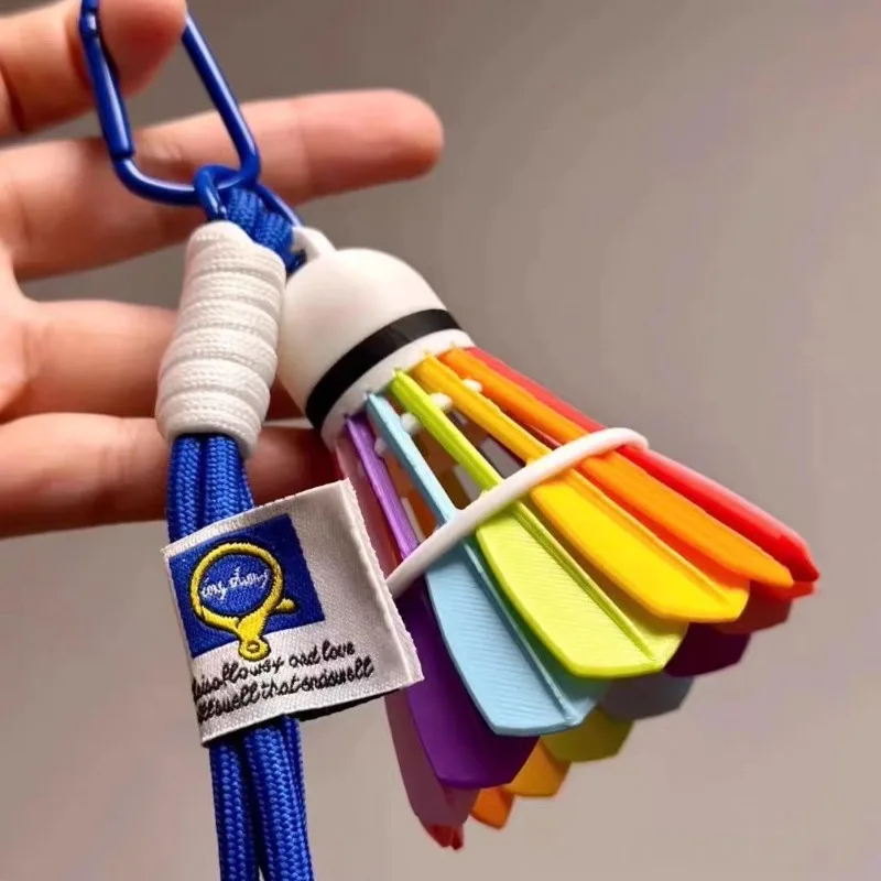3D Printed Rainbow Badminton Pendant Sports Bag Charm Creative Gift for Badminton Lovers Keychain
