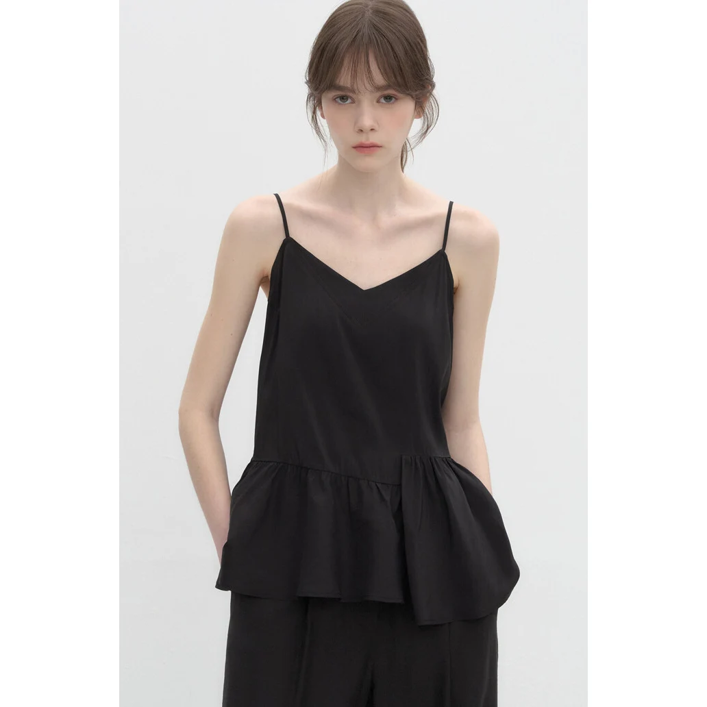 

Mimifafa SJ Pure Original Lightweight Soft V-Neck Wooden Ear Lingerie Strap Vest Unequal Design Women's Summer Outerwear