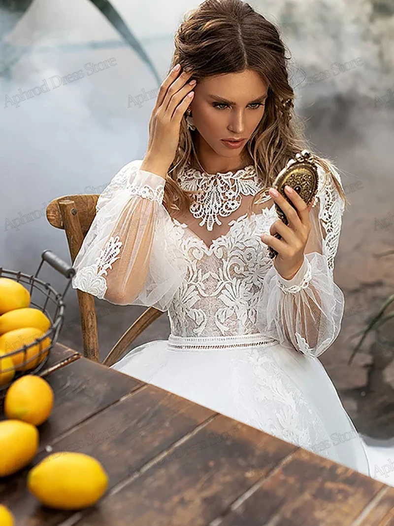 Klasyczne suknie ślubne dla kobiet 2024 najnowsze suknie ślubne aplikacje koronkowe pełne rękawy szaty eleganckie Vestidos De Novia