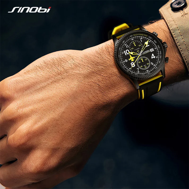 SINOBI Creative Design Airplane Chronograph Men's Watches Original Geneva Calender Man Quartz Wristwatches Top Sports Clock