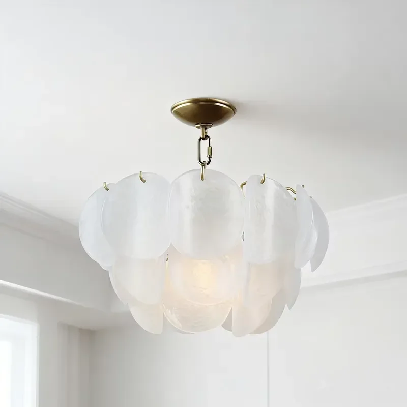 Modern Copper Glass Chandelier with Natural Marble Base for Living Room Decor Includes AC Power Bulbs Elegant Ceiling Light