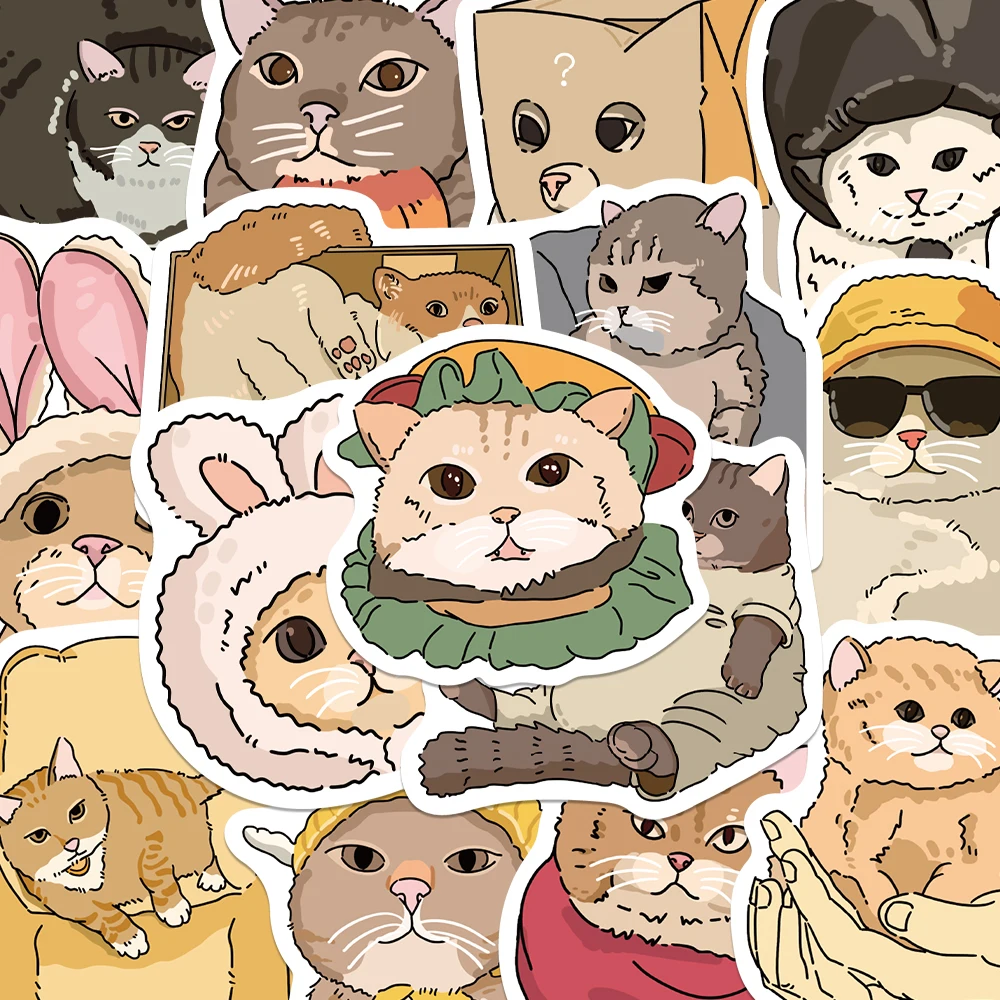 50pcs Funny Cat Emoticons Stickers Cool Cartoon Animal Decal DIY Scrapbook Phone Diary Luggage Helmet Stickers For Students Gift