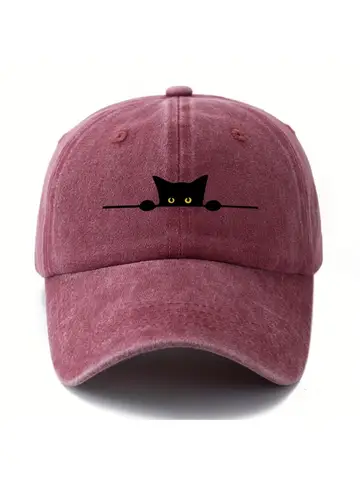 Retro cartoon cat printed baseball cap adjustable for men and women outdoor activities, fishing, camping, and parties