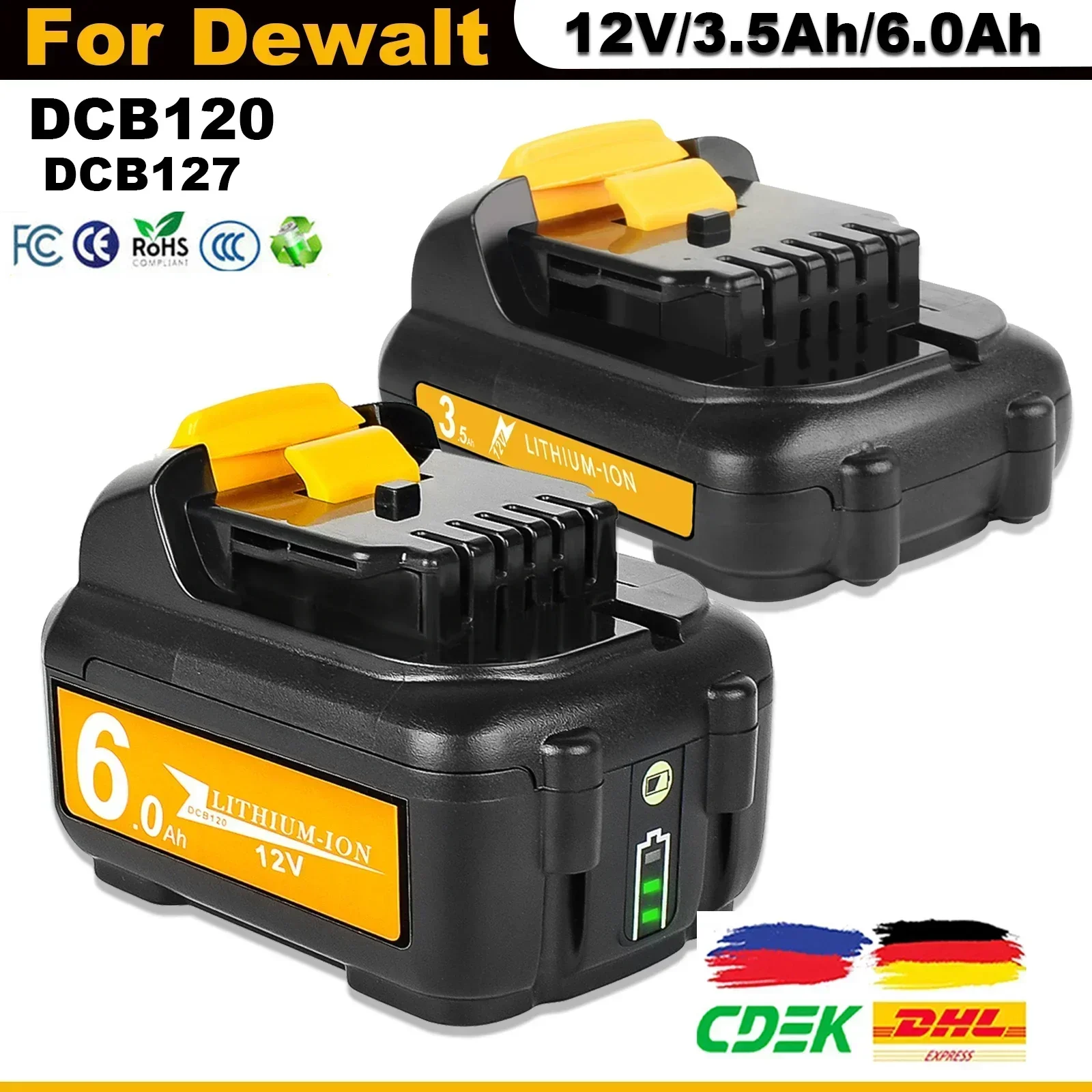 2025 NEW2024 12V 6000mAh Battery For Dewalt Rechargeable Battery DCB120 DCB127 DCB121 DCB119 DCR020-GB DCF815D2 Power Tool Batte