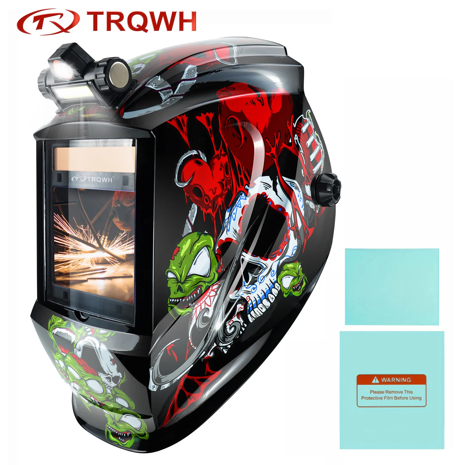 Welding Helmet Auto Darkening with LED Light Large View True Color 4 Arc Sensor Wide Shade 4/5-9/9-13 for TIG MIG Arc Grinding