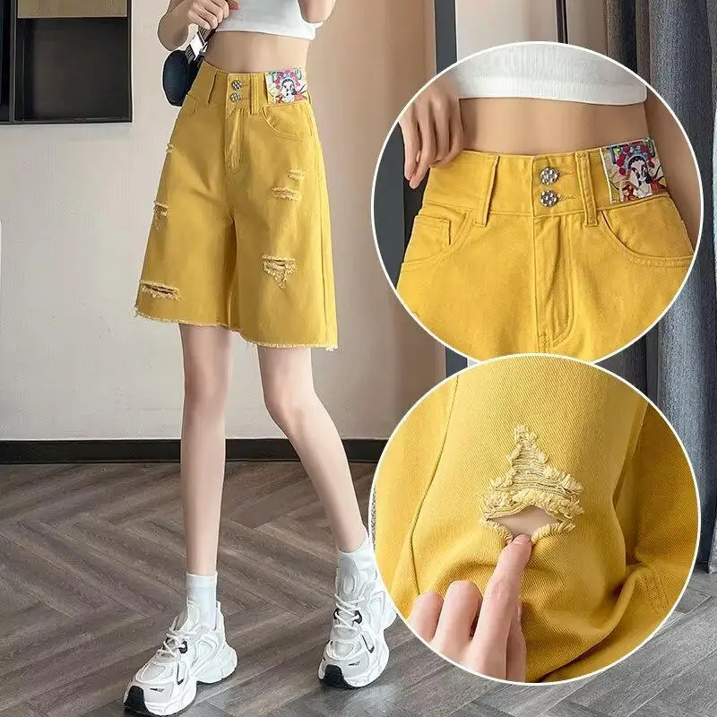 

Джинсовые брюки с талией, модные повседневные американские брюки с высокой талией и широкими штанинами, летняя мода для женщин