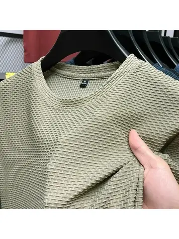 Men's Short Sleeve Mesh Bamboo Ice Silk T-shirt Casual Versatile Summer Elastic Slimming Top for Men