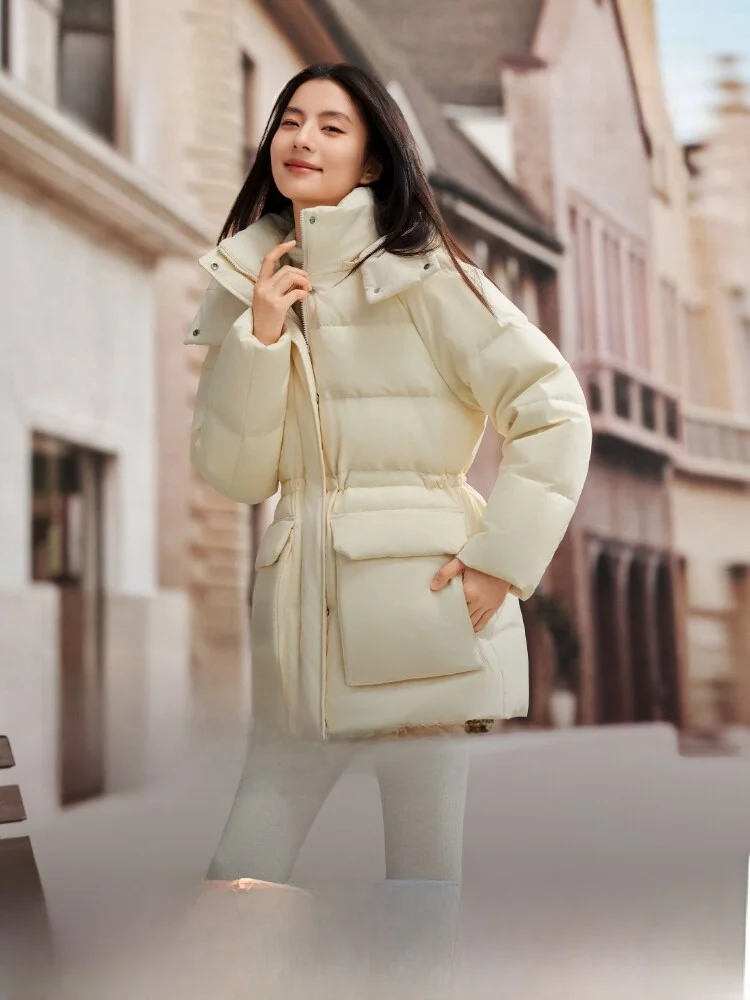 

Bosideng 2025 Winter Women's Puffer Jaet Casual Sle Thiened Comfortable Warm Detachable Hat Waist-Cinching Faionable ...