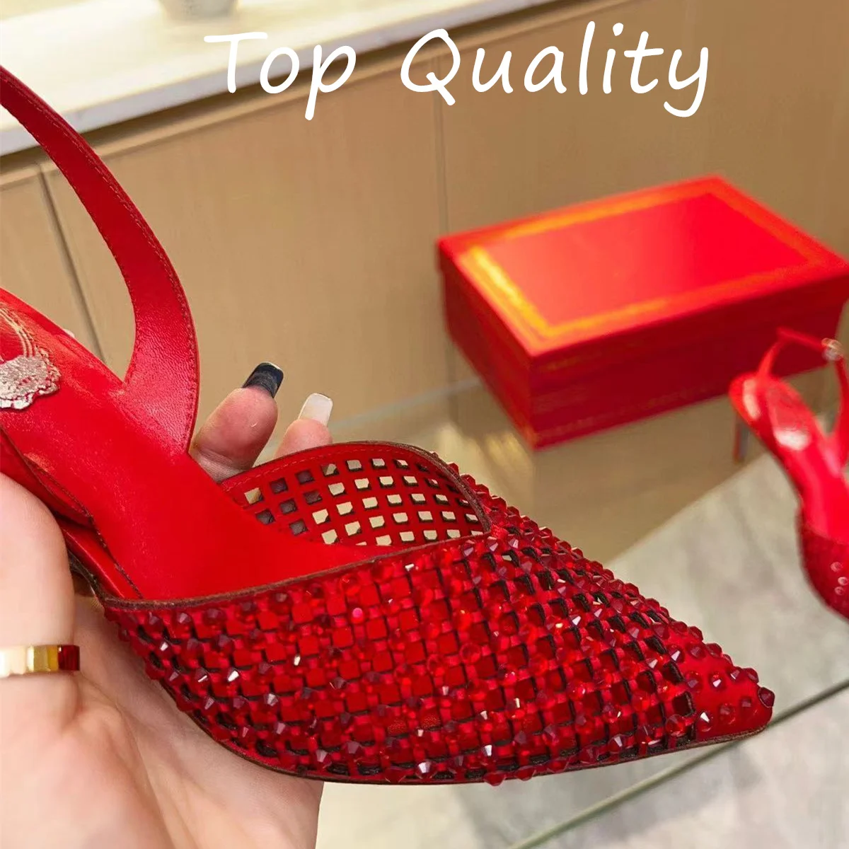 Women's High heeled sandals Gemstone inlay Genuine leather sole Sharp pointed and slender heel Hollow decoration Sexy Style