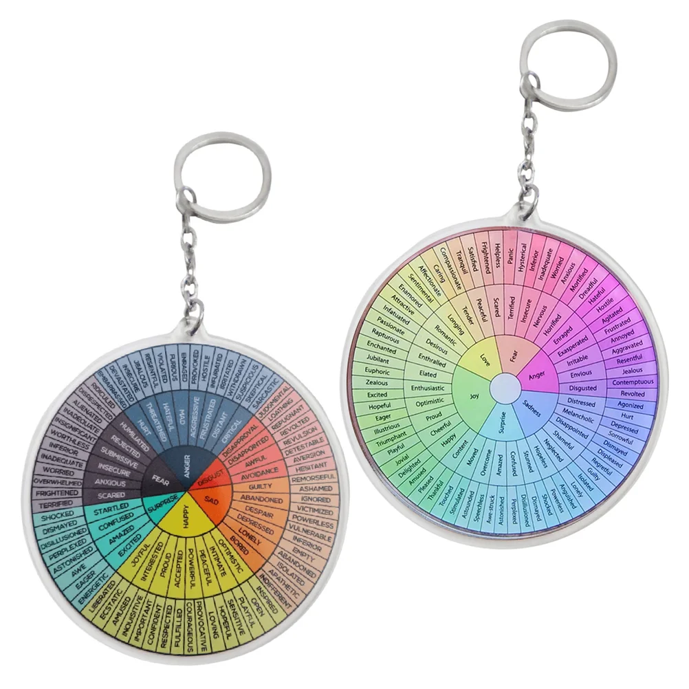 2 Pcs Psychological Emotional Key Wheel Keychain Feeling Decor Feelings Ring Portable