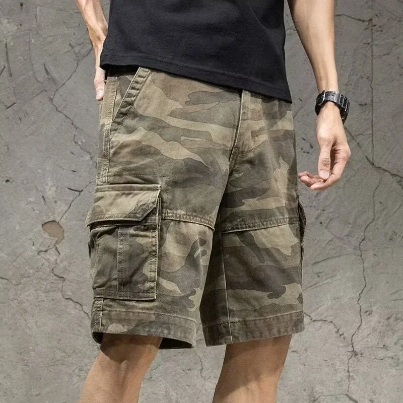 Men\'s Cargo Shorts Half Camouflage Male Bermuda Short Pants Y2k Front Pocket Elastic Waist Wide 2025 New In Comfortable Baggy