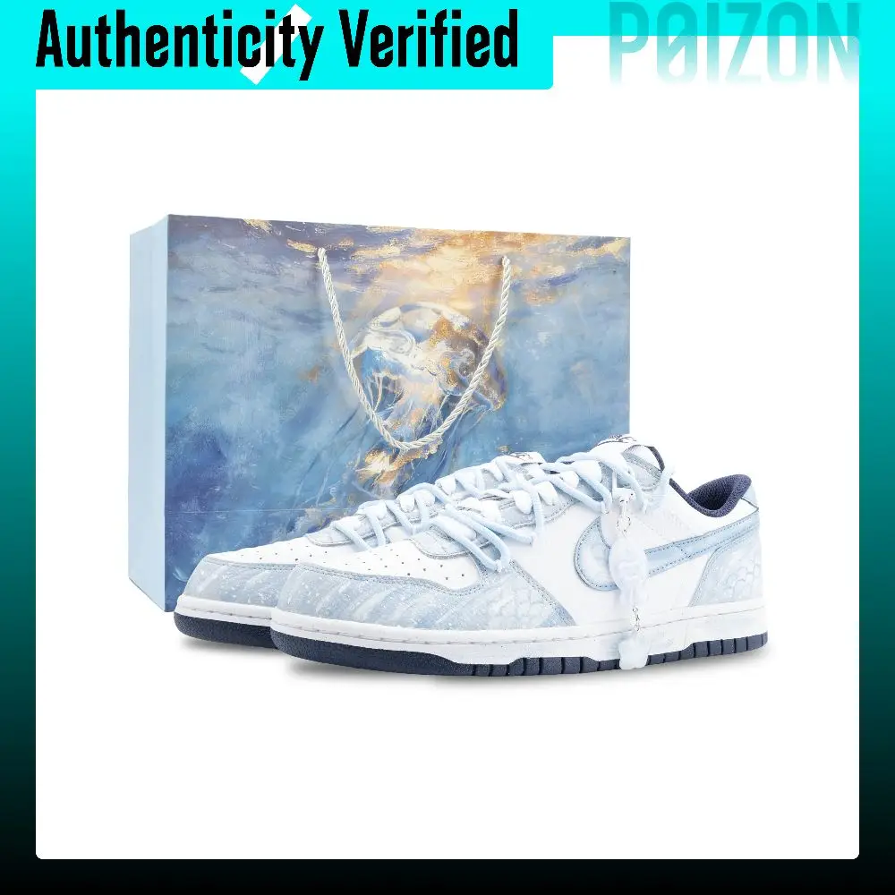 Nike Big Monster Lab, Linbo Slip Resistant Abrasion Resistant Low top Skateboard Shoes Unisex Blue White 355152-140(Team445-）