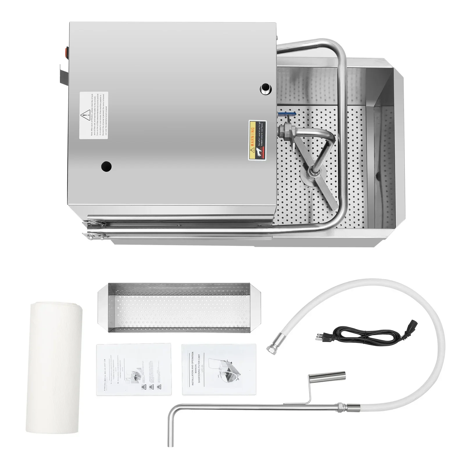 ماكينة تصفية المقلاة التجارية من الفولاذ المقاوم للصدأ 550 وات 110 فولت، 55 لتر/14.53 جالون عربة تعبئة الزيت التجارية فاصل الشاحنة للطهي