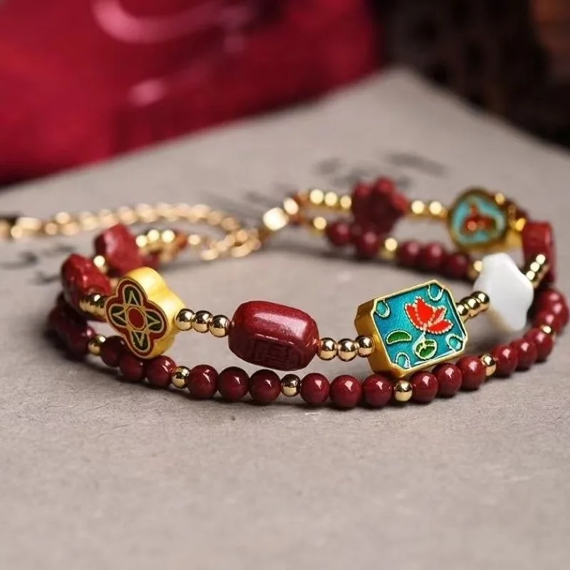 Genuine Raw Cinnabar Purple Sand Double Wrap Bracelet High Content Simple Design Unique Unisex Handmade Daily Wear Jewelry Gift