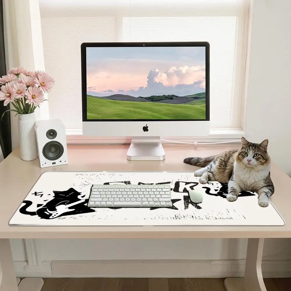 XL Rock Star Black Cat Playing Guitar Gaming Mouse Pad Non-Slip Rubber Grunge Distressed mousepad gamer desk mat