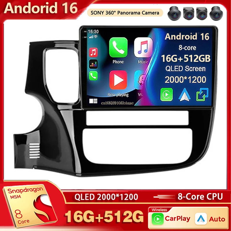 Radio Multimedia para Auto con Android 16 y Qualcomm para Mitsubishi Outlander 3 GF0W GG0W 2012-2018, Carplay, GPS, Estéreo, wifi+4G