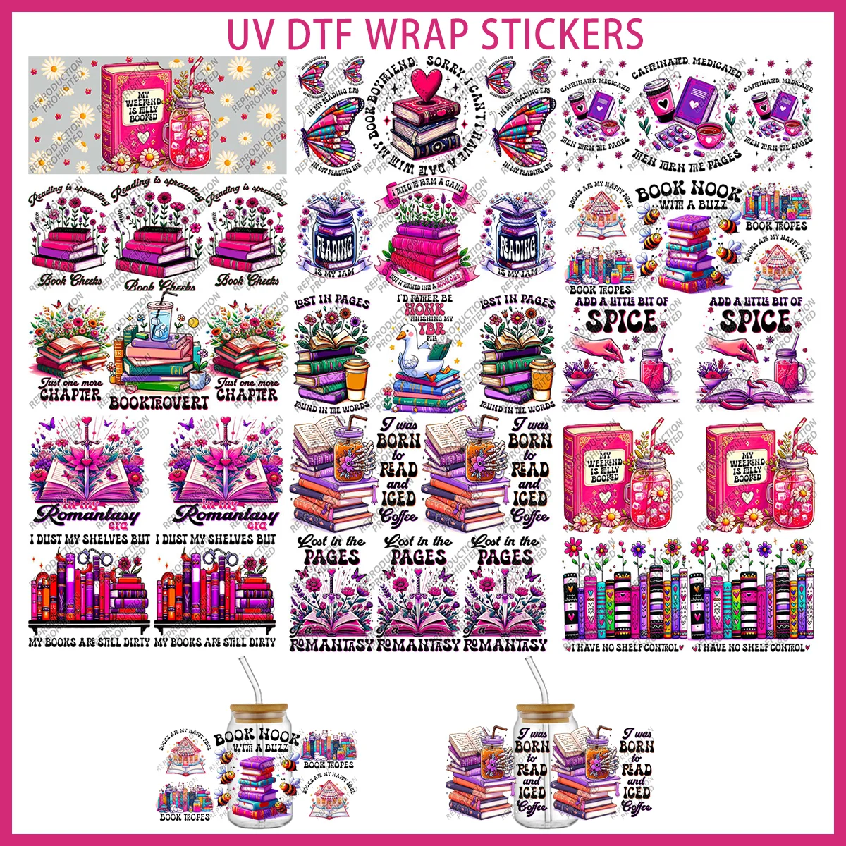 

3D модные книги, тематическая серия, УФ-переносная наклейка DTF, обертывания чашки, 16 унций, прочный клей, высококачественные наклейки «сделай сам», для стакана