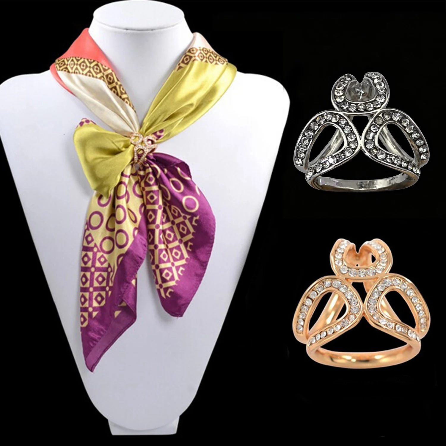 Trendy Multifunctional Silk Buckle Scarf Clothes Corner Knotted Button Fashion Rhinestone Hollow Flower Bow Owl Buckle Jewelry