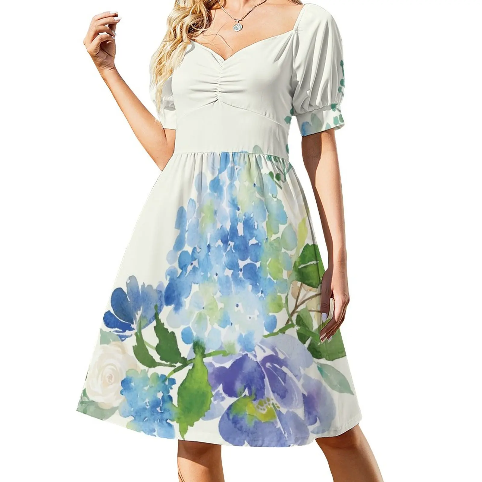 

Blue Watercolor Hydrangea Sleeveless Dress dress for women summer Long dress woman