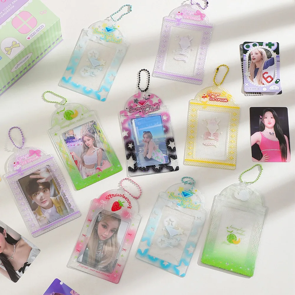 Transparent Tape Flashing PVC Card Sleeve For Girls Three Inch Card Display Pendant Bus Card Storage