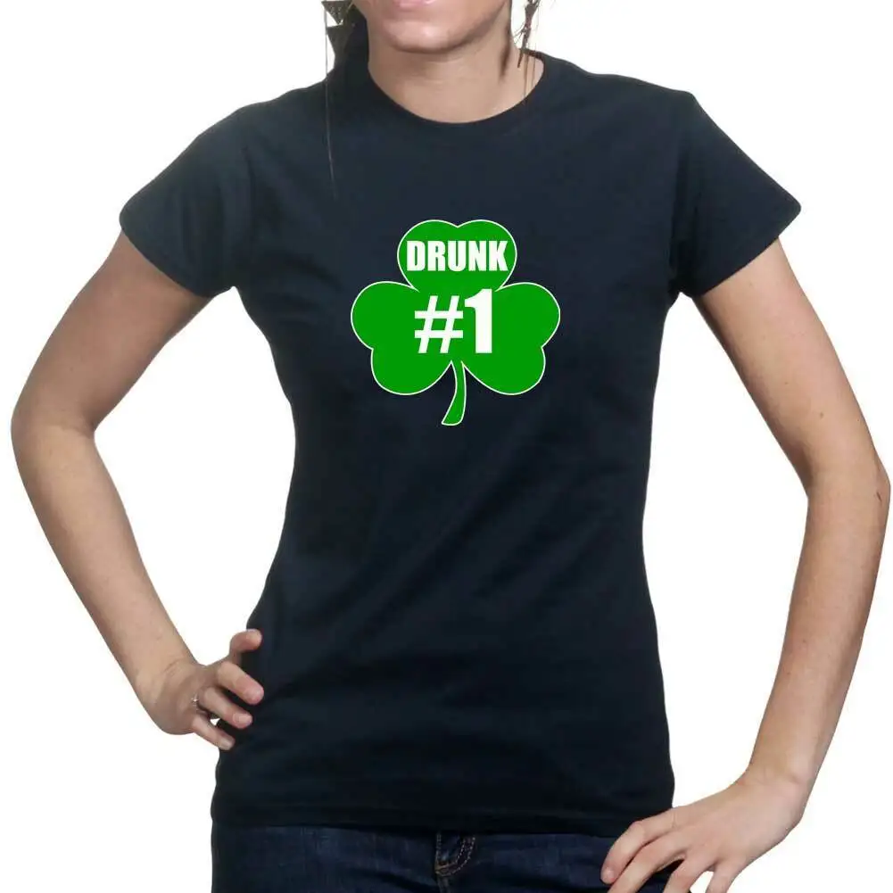 

No 1 Drunk Irish Paddys Day Shamrock Leprechaun Clover Ladies T shirt Tee Top